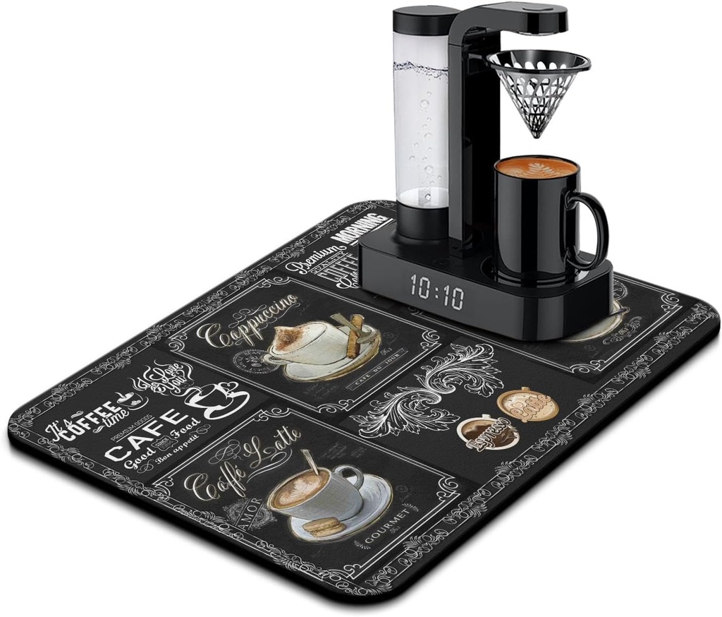 Coffee Bar Mat Accessories for Countertop Super Absorbent Anti-Slip Silicone Flower Dish Drying Mats for Kitchen Counter Draining Pad Decor Gift Fit Coffee Maker Coffee Pot Espresso Machine 24inx18in