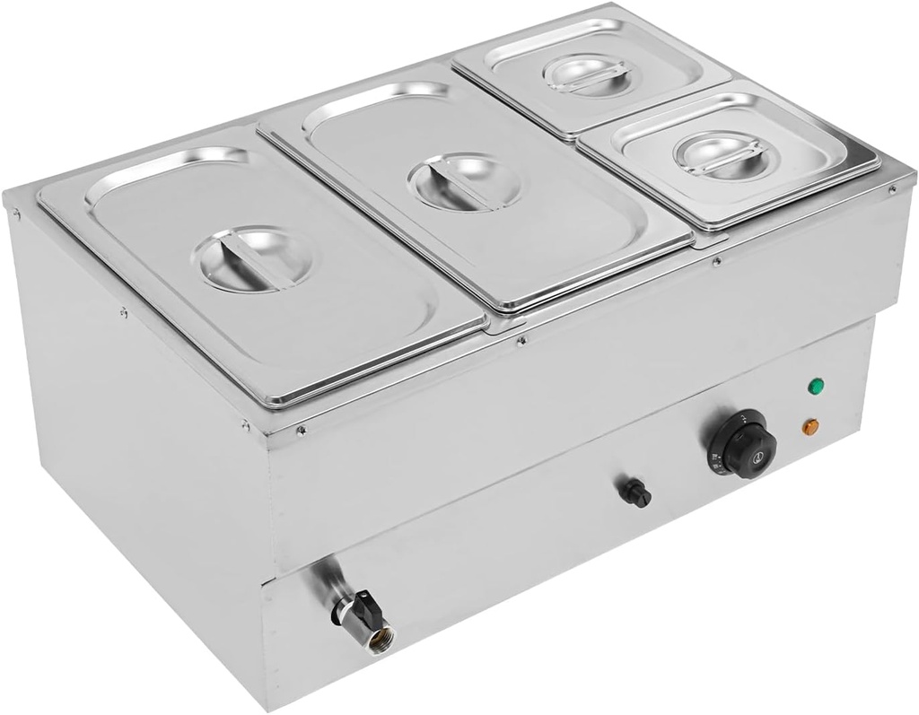 4-Pan Commercial Food Warmer, 110V 1.5KW Electric Steam Table 15cm/6inch Deep, Professional Stainless Steel Buffet Bain Marie for Catering and Restaurants (4-Pan)
