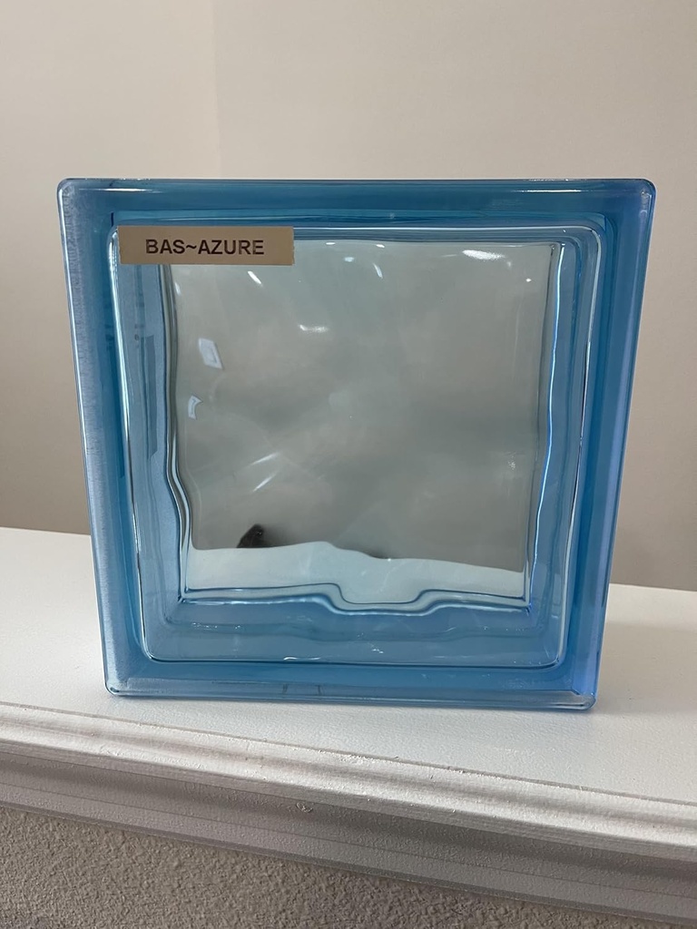 7.5 x 7.5 x 3 Basic Wave Azure Color Glass Block