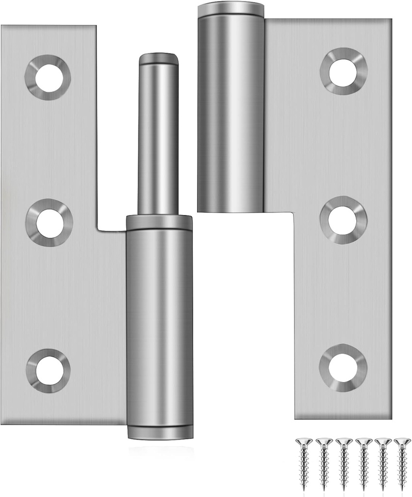 Lift Off Hinge 3" Stainless Steel Door Hinges 6 Pack,Left Handed,Rust-Resistant Detachable Hinges, Indoor and Outdoor Removable Hinges, Loading Capacity 40 Lbs