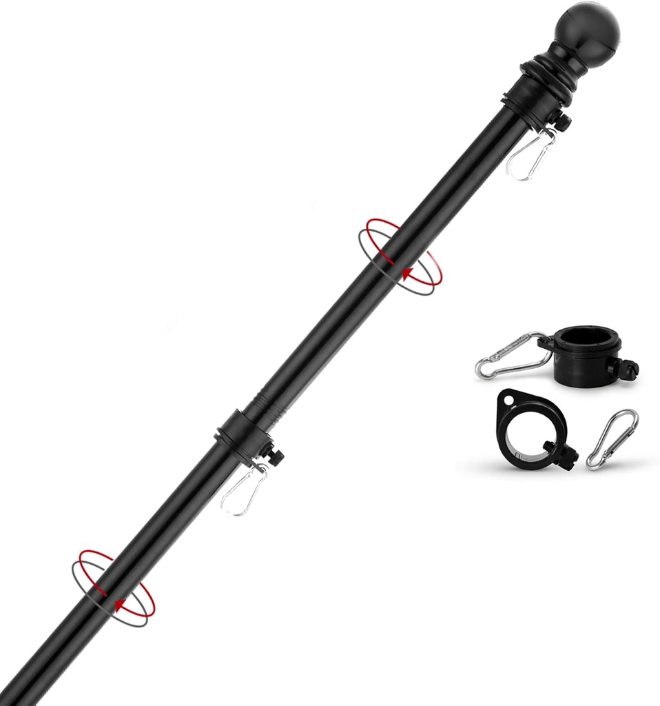 FlagPole,6FT Flagpole Kit for 3’ x 5’ American Flag-360° Tangle Resistant Technology,Stainless Steel Professional Outdoor Flag Pole for House Truck & Boat Use (Without Bracket,Black)