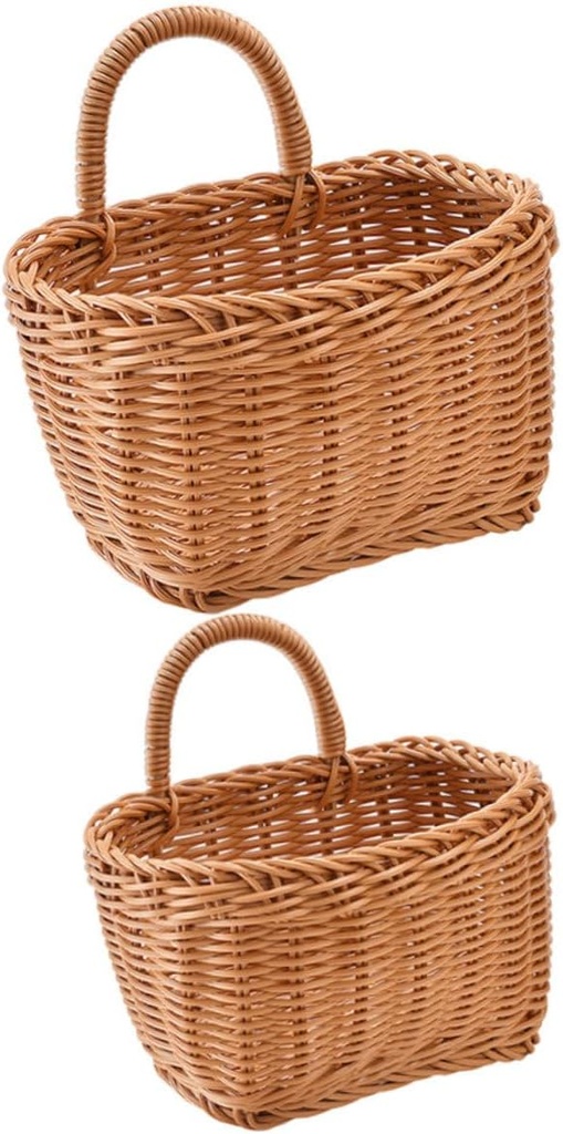Luxshiny 2pcs Woven Ginger Garlic Storage Basket Wall Hanging Kitchen Basket Handle Rustic Decor