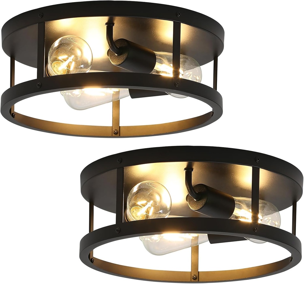 Black Flush Mount Ceiling Light Fixtures,3-Light Modern Hallway Light Fixtures Ceiling, 13 inch Black Light Fixture Ceiling Mount for Farmhouse,Kitchen, Bedroom 2 Pack