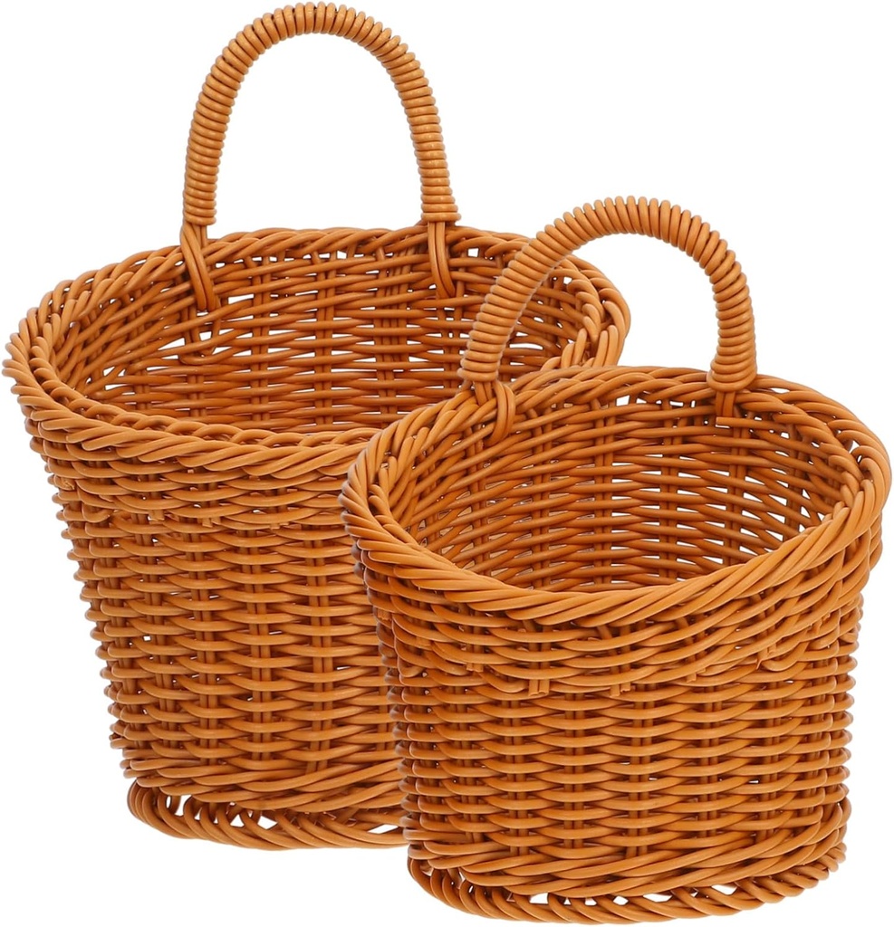 2pcs Large Woven Wall Hanging Baskets for Kitchen Storage Space Saving Organizer for Onions Garlic Ginger Rustic Fruit and Flower Storage Bins with Modern Minimalist Design