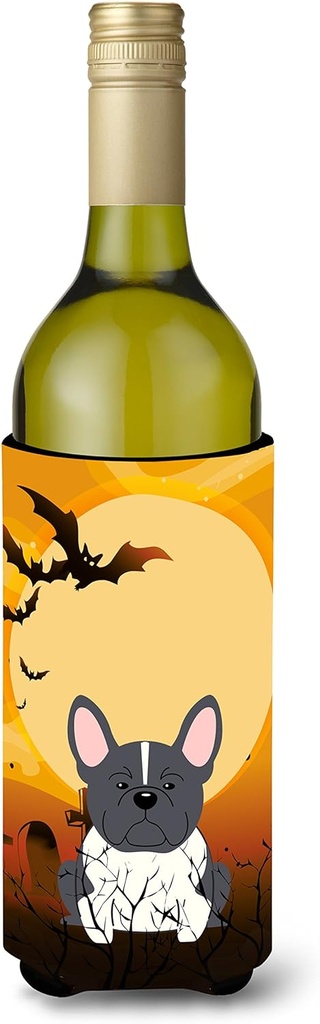 Caroline's Treasures BB4278LITERK Halloween French Bulldog Black White Wine Bottle Hugger Bottle Cooler Sleeve Hugger Machine Washable Collapsible Insulator Beverage Insulated Holder