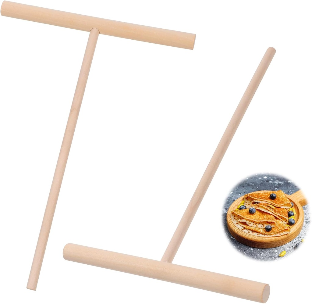 cobee 2 Pcs Crepe Spreader Wooden Crepe Maker, Spatula Pancake Batter Spreader, T-Shaped Tool Stick for Flat Tortilla Shells, Roti, Galettes-Round Food Pastry Tool