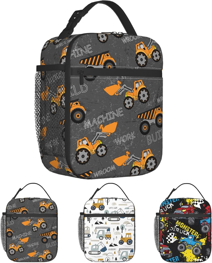 Lunch Bag Kids Construction Truck Tractor Insulated Lunch Box for Toddler Boys for School Leak Proof Reusable Meal Tote Bag for Kindergarten