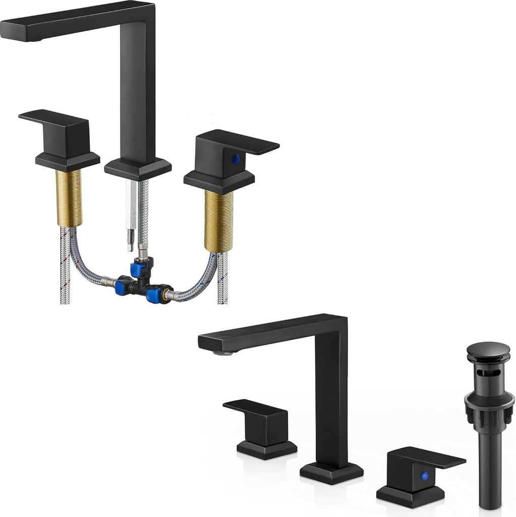 Black High Flow Bath Tub Faucet Set 3 Hole, Brass Deck Mount Roman Bathtub Faucet Matte Black Bathroom Sink Faucet 3 Hole, Brass 8 Inch Widespread Bathroom Faucet 2 Handle
