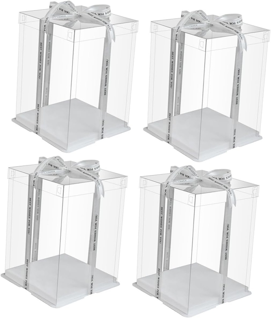 Garneck 4 Pcs Clear Transparent Cake Boxes Portable Dessert Carriers with Color Ribbon Birthday Packaging Containers for Cupcakes Sweets Small Cakes and Party Favors