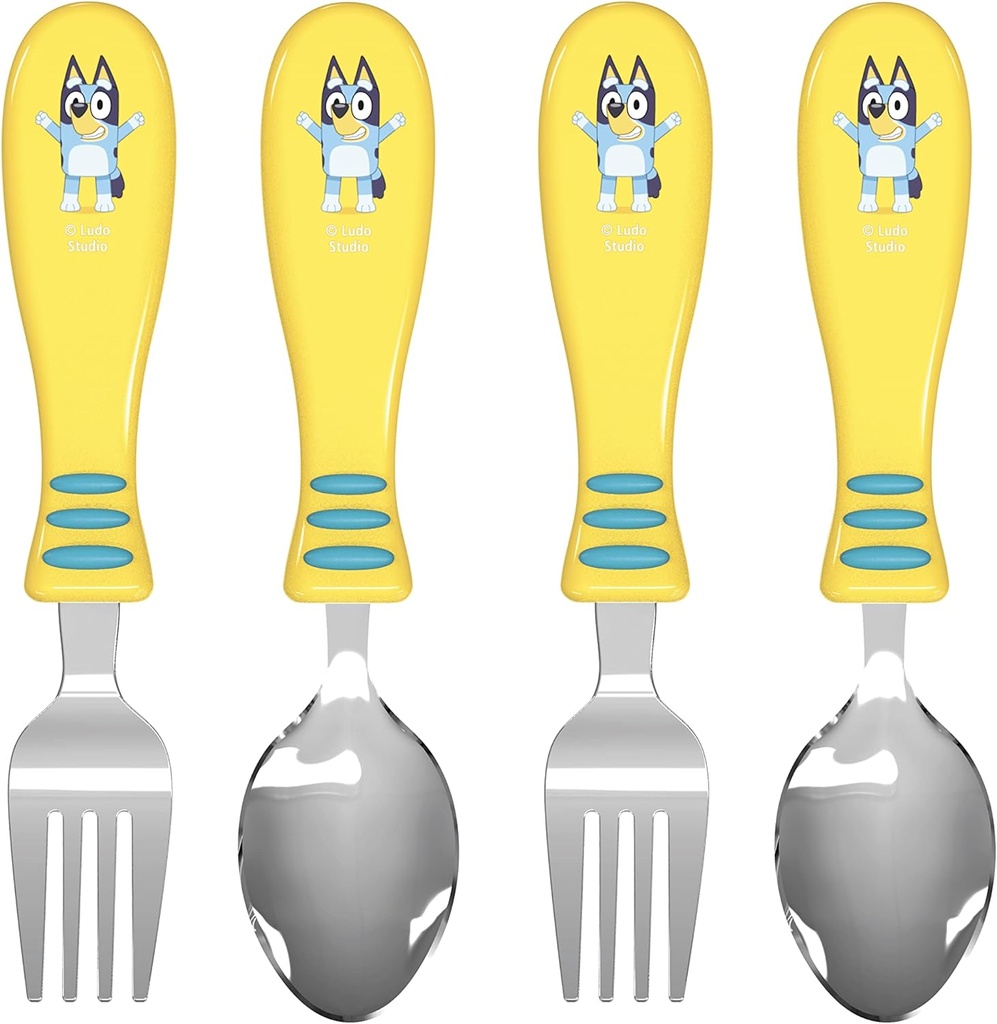 Zak Designs Bluey Kid Flatware Set with Fun Character Art on Both Utensils, Non Slip Fork and Spoon Set is Perfect for Encouraging Picky Eaters to Finish Their Plates (2 pk, BPA-Free)