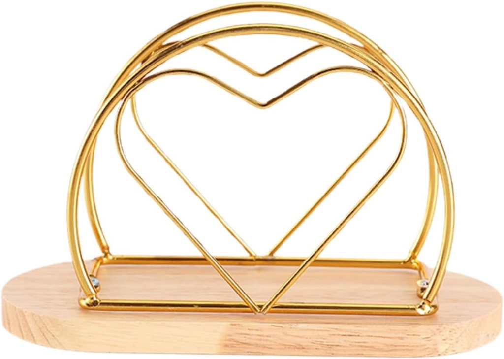 Cabilock Elegant Heart Shaped Napkin Holder with Wooden Base Vertical Design for Kitchen Dining Home Hotel Bar and Restaurant Convenient Storage for Paper Napkins