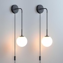 Wall Sconces Set of Two Plug in Wall Sconces Matte Black Wall Lamp with Plug in Cord and Switch Hanging Indoor Wall Mounted Lights with Globe Glass Shade Plug in Sconces Wall Decor Set of 2
