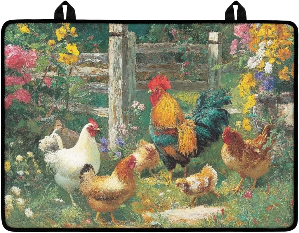 Rooster Stove Top Cover for Electric/Gas Cooktops Heat Resistant Glass Stove Top Cover Extra Large Countertop Heat Protector Pad Thick Dish Drying Mat for Home Kitchen