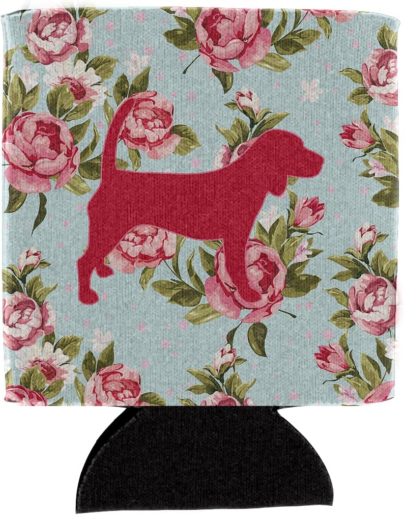 Caroline's Treasures BB1087-RS-BU-CC Beagle Shabby Chic Blue Roses Can or Bottle Hugger, Blue Cooler Washable Drink Sleeve Collapsible Beverage Insulated Holder, Can Hugger, Multicolor