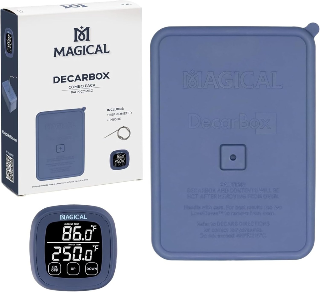 MAGICAL BUTTER DecarBox Thermometer Combo Pack - Food Grade Silicone Decarboxylator Box with Digital Thermometer - Durable & Oven-Safe Baking Box - Digital Display Thermometer for Temperature Control