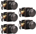 GOBEKOR 5 Pack Passage Door Knobs for Closet Door Knobs Interior Oil Rubbed Bronze Square Keyless Door Knob with Lock Round Passage Knob