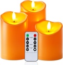 Homemory Halloween Orange Flameless Candles, Fall Candles, Outdoor Waterproof Flickering Battery Operated LED Pillar Candles with Remote and Timers, Won't Melt Plastic, Set of 3