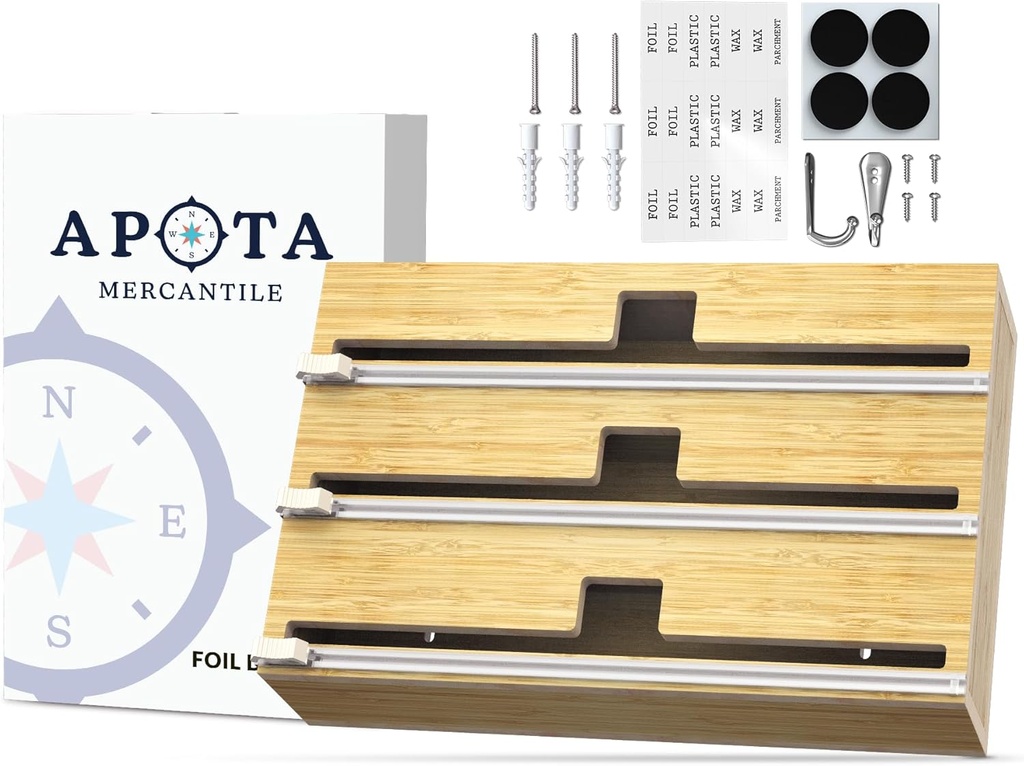 Mercantile Ultimate 3-Slot Foil Dispenser 37pcs - Organize, Cut, and Wrap with Ease - Convenient, Efficient & Stylish Kitchen Accessory for Quick Food Wrapping