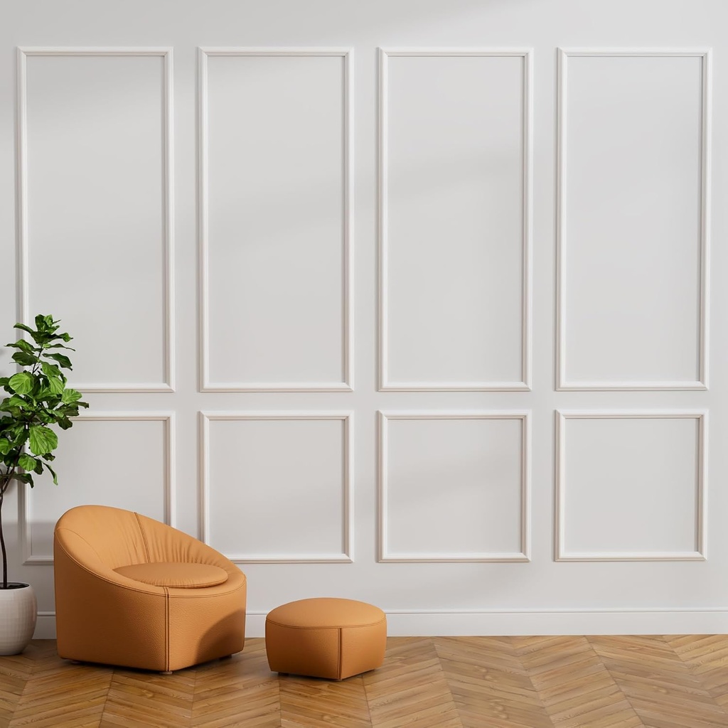 FUANGUI 8-Frame Peel and Stick Wall Molding Kit Set of 8 pcs, Pre-Cut Wall Molding Peel and Stick Panel for Interior Accent Moulding Trim Decor Living Room Bedroom-Top 54x24 in,Bottom 24X24 in