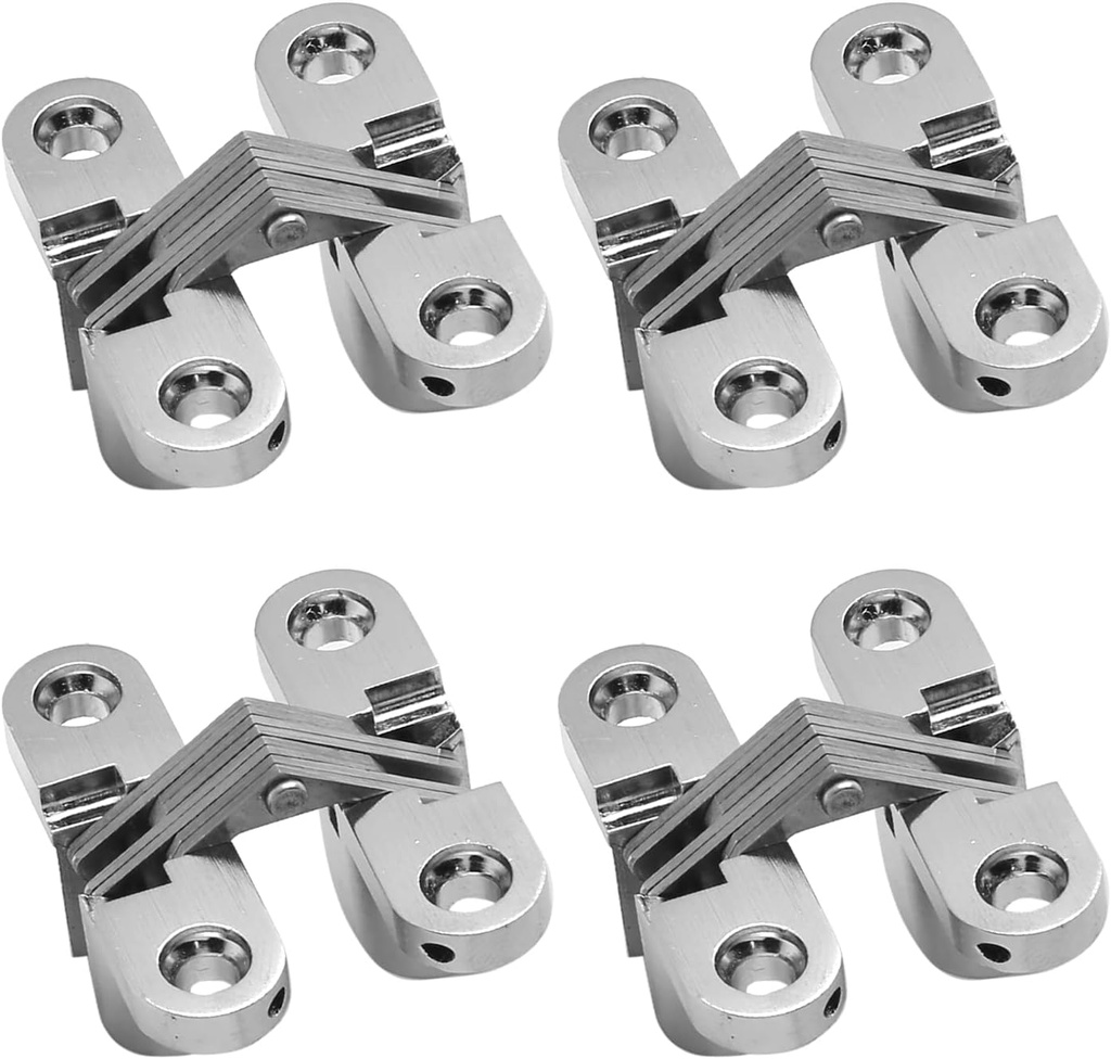 1-3/4" Hidden Hinge Stainless Steel 180 Degree Invisible Cross Hinges for Kitchen Cabinet Door Frameless Concealed Hinge with Screws, 4pcs