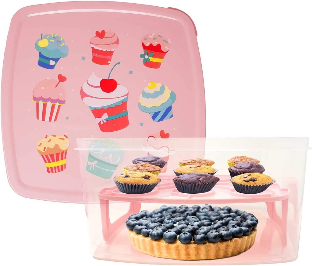 LavoHome Cake Carrier Storage Container Holds up to 8 inch 2-layer cake, Pink & Clear - for Cakes, Pies, Muffins, Cupcakes or Other Desserts - Freezer & Dishwasher Safe