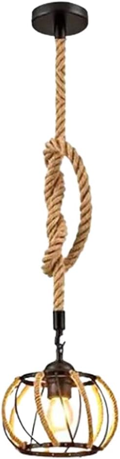 20 CM Farmhouse Hemp Rope Pendant Light Woven Light Fixtures Minimalist Brown Spherical Hand-Woven Dining Room Hanging Light Fixtures E27 Kitchen Island Weaving Lamps