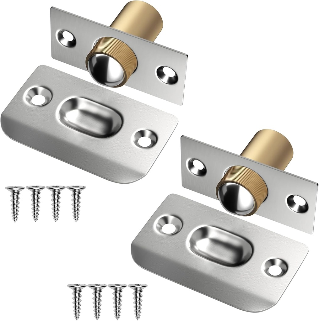 Ball Catch Door Hardware Jiayi 2 Pack Door Ball Catch Top of Door French Door Ball Catch Latch Adjustable Roller Ball Catch Drive in Ball Latch for Invisible Pantry Ball Bearing Latch Silver