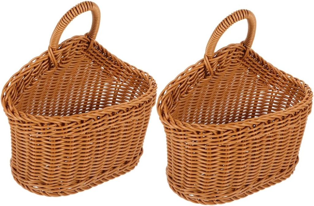 2pcs Hanging Wall Baskets Narrow Storage Basket for Kitchen Handmade Woven Hanging for Bathroom