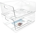 Isaac Jacobs 2-Piece (16" x 12" x 6.1") X-Large Wide Stackable Clear Storage Bins w/Open Front, Versatile Use, Set of 2, Desk, Office, Bathroom, Bedroom, Closet