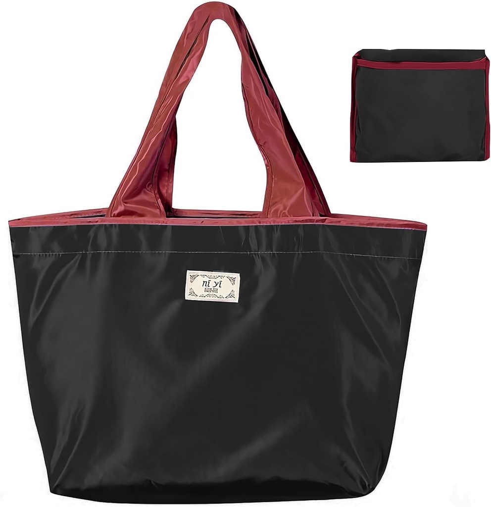 OSAGIE Reusable Grocery Bag Foldable Shopping Bag with Pocket Extra Wide Handle Portable Durable Washable Tote Bags for Women