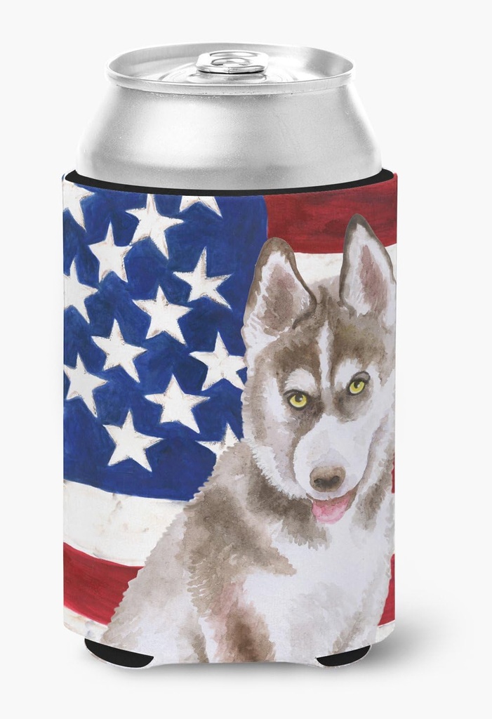 Caroline's Treasures BB9696CC Siberian Husky Grey Patriotic Can or Bottle Hugger Cooler Washable Drink Sleeve Collapsible Beverage Insulated Holder, Can Hugger, Multicolor