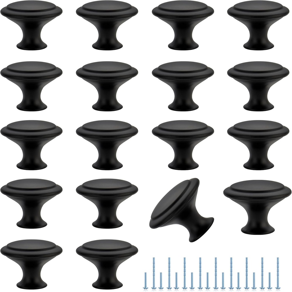 JOY DECOR 30 Pack Matte Black Cabinet Drawer Hardware 30mm Kitchen Cabinet Knobs Drawer Pulls with Installation Screws for Dressers Kitchens Cupboard