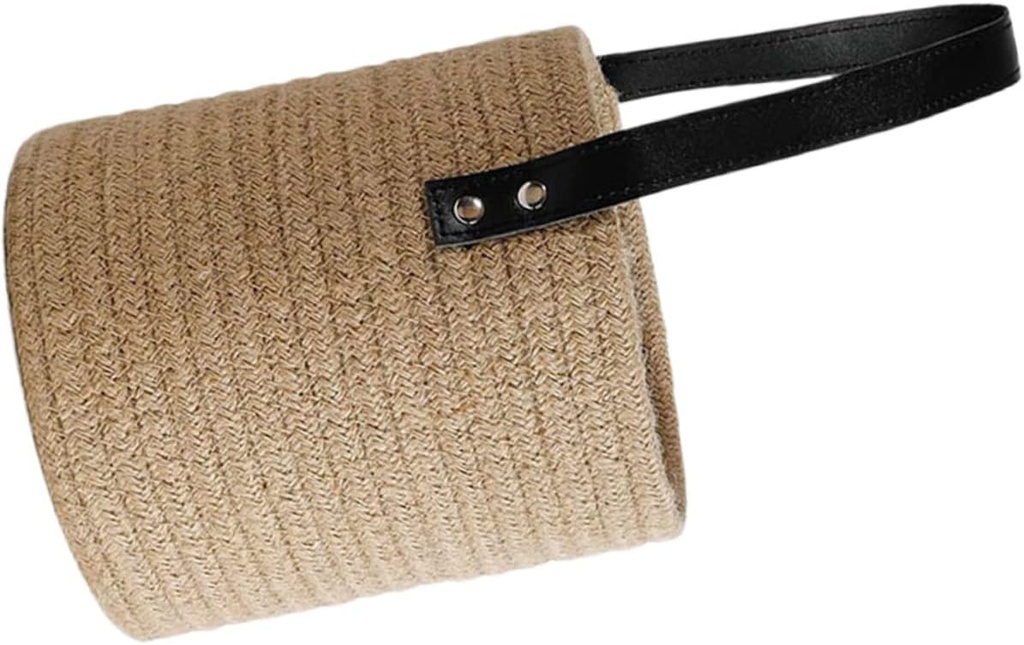 Zerodeko Hanging Basket with Leather Handle and Cotton Rope Foldable Storage Organizer for Wall Decoration Indoor Sundries Holder for Makeup Kitchen Office Supplies and Plant Display