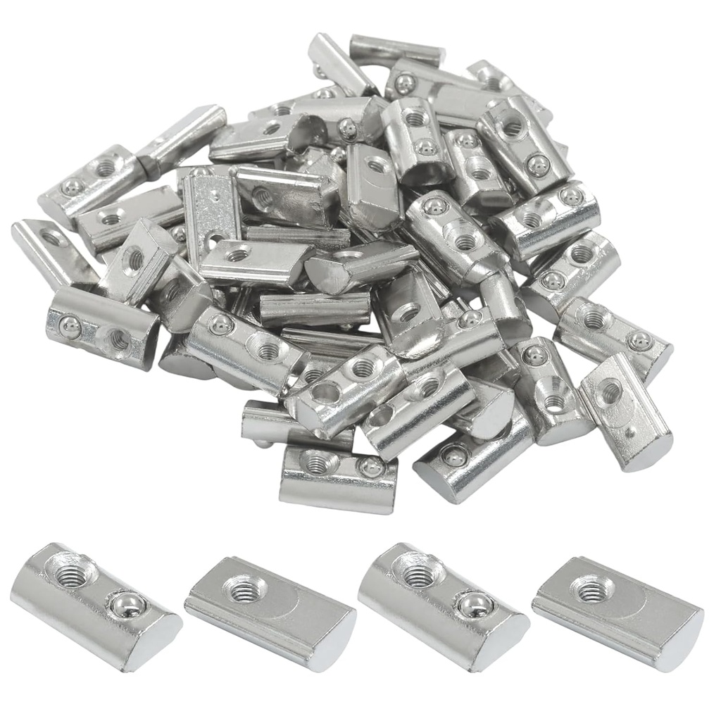 70 Pack Spring Loaded T Nut, Aluminum Half Round T Nuts Nickel Plated M3, Tiny Tools for 3D Printer Replacement/Aluminum Extrusions