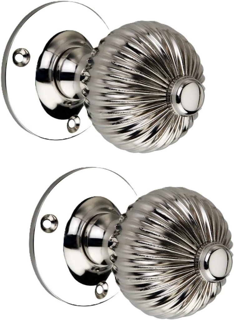 Infinity Decor Solid Brass Polished Nickel Regency Mortice Door Knobs Pair 60mm – Round Pull Door Handles Set for Internal and External Doors