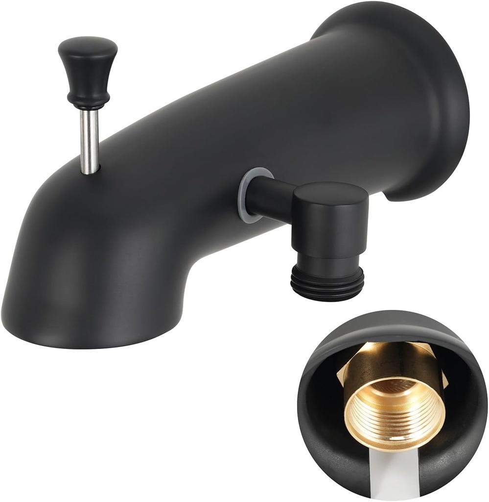 Tub Spout with Diverter Matte Black 1/2" or 3/4" IPS Tube Shower Spout Tub Faucet Replacement Bathtub Faucet for Shower Bathroom YGLT-Black-01