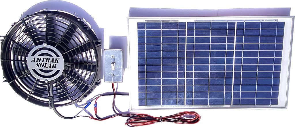 Amtrak Solar 50-Watt Solar-Powered Exhaust Fan – Quiet Cooling for Attic, Roof & Gable Vent – Waterproof, Ventilation for House, Garage, or RV – Plug & Play with On/Off Switch – Made in USA