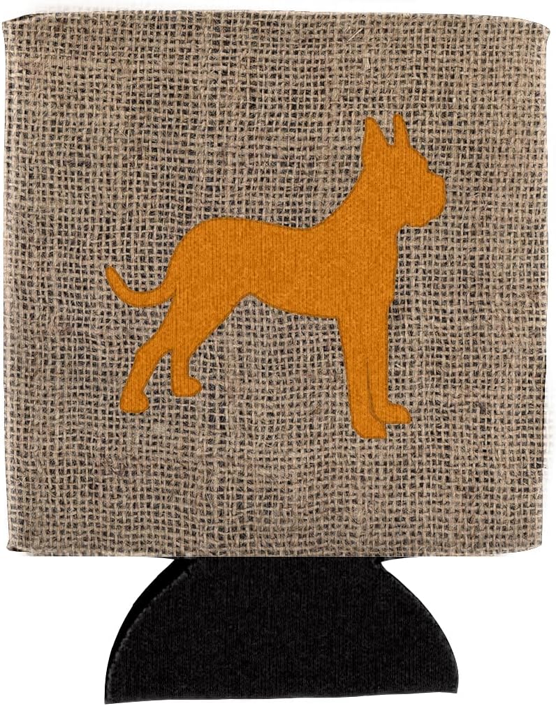 Caroline's Treasures BB1109-BL-OR-CC Boxer Burlap and Orange BB1109 Can or Bottle Hugger Cooler Washable Drink Sleeve Collapsible Beverage Insulated Holder, Can Hugger, Multicolor