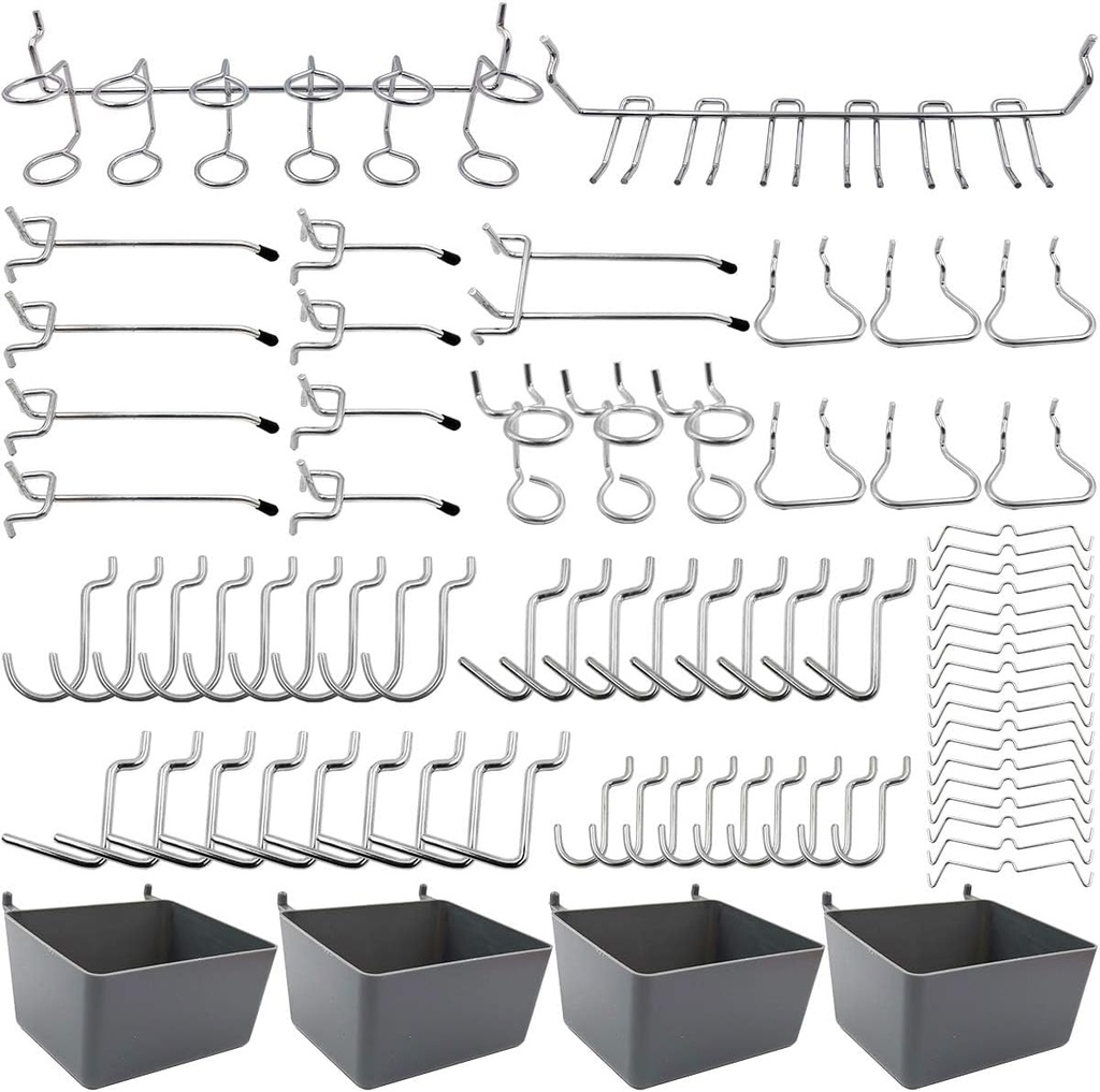 FRIMOONY Pegboard Hooks Assortment with Pegboard Bins, Peg Locks, for Organizing Various Tools, 80 Piece