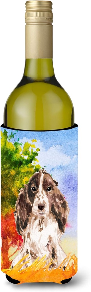 Caroline's Treasures CK1952LITERK Fall Chocolate Parti Cocker Spaniel Wine Bottle Hugger Bottle Cooler Sleeve Hugger Machine Washable Collapsible Insulator Beverage Insulated Holder