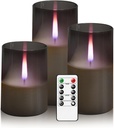 Flameless Candles Upgraded Realistic Flickering Flame,Battery Operated LED Candles with Remote Timers,Acrylic Electric Candles Set of 3(D 3" xH 4" 5" 6")（Grey）