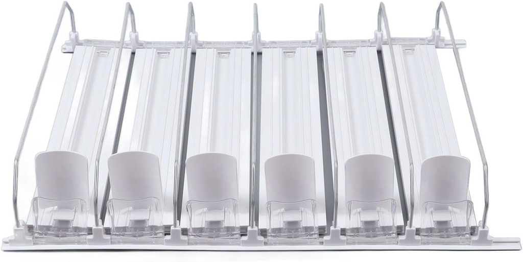 Refrigerator Drink Holder Width Adjustable 12oz 16oz 16.9oz 20oz Refrigerator Drink Soda Can Storage Racks Automatic Beverage Can Organizer Slide ABS White Pusher Beverage Organize (38cm)