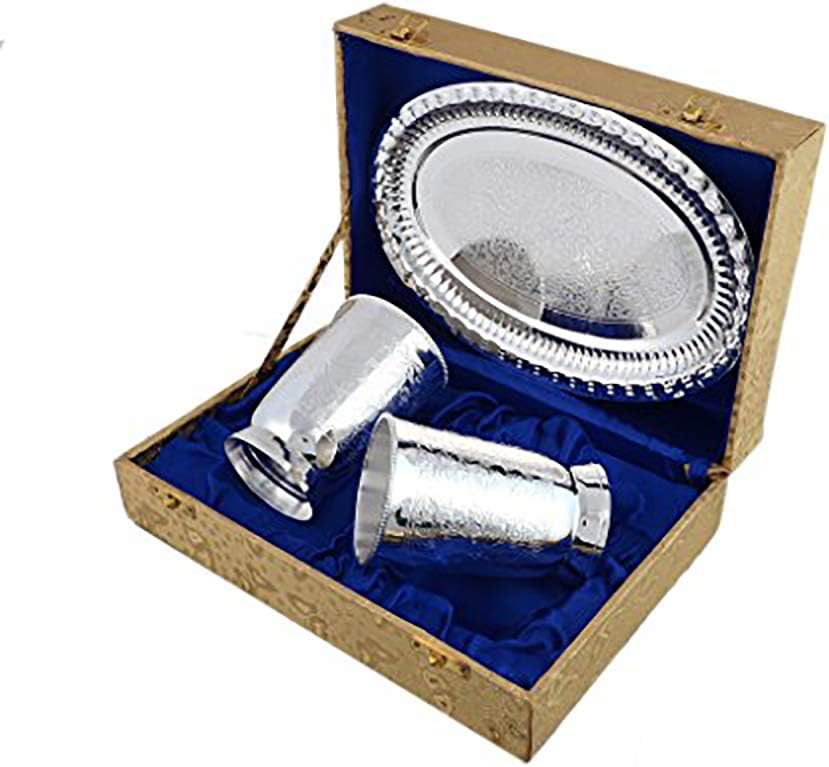 Royal Design Silver Plated Water Glass Set with Tray for Diwali Gift by Indian Collectible