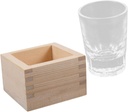 Garneck Traditional Japanese Glass Sake Cup with Wooden Box Transparent Square Teacups for Home Dishwasher Safe Microwave Compatible Tea and Liquor Lovers