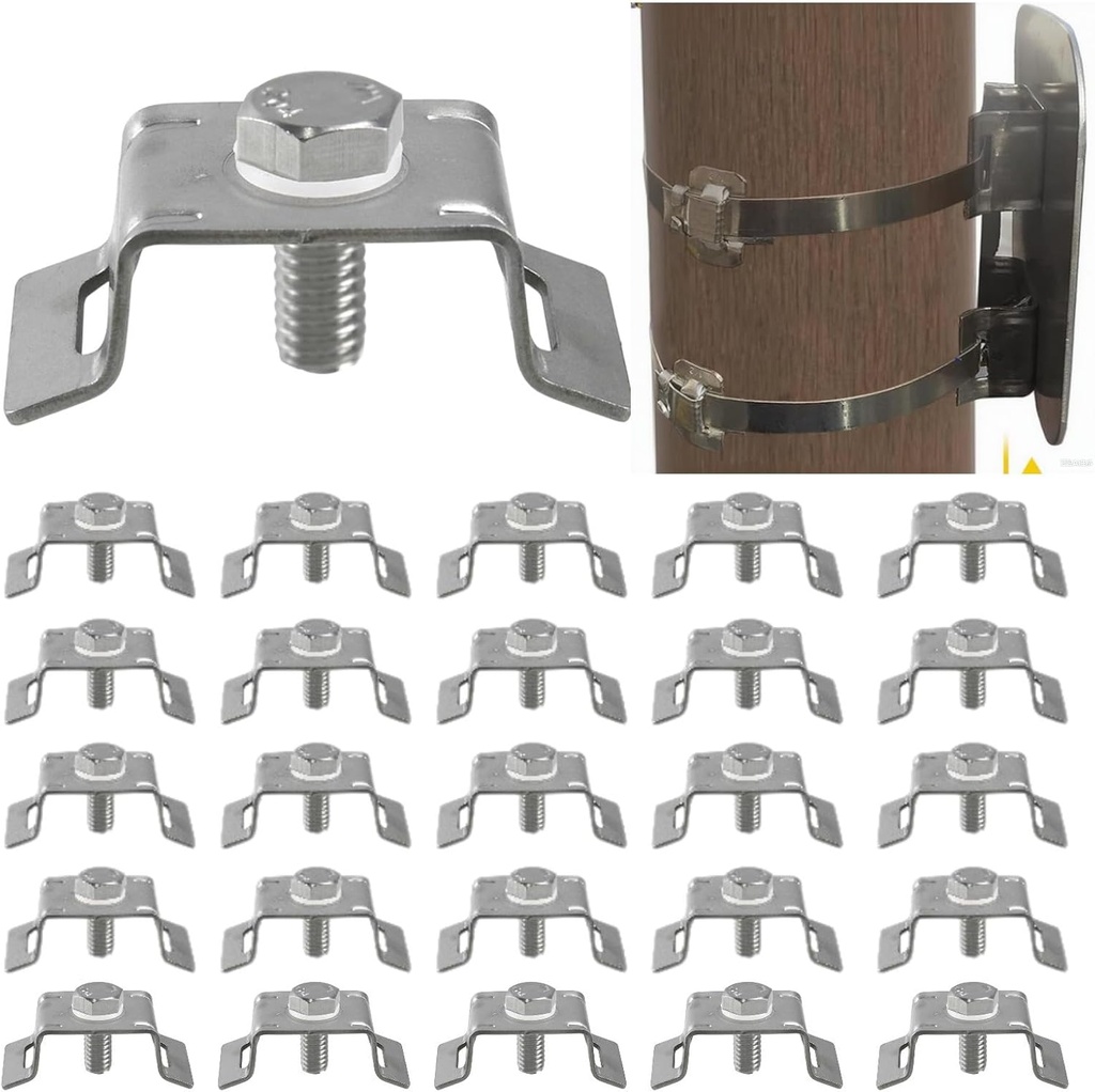 CNQLIS 304 Stainless Steel Single Bolt 3/4" Flared Leg Bracket - 25 Pack, Sign Mounting Brackets with Steel Bolt and Nylon Washer for Mount Traffic Signs, Security Cameras or Traffic Cameras