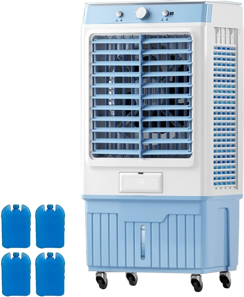 Portable Evaporative Air Cooler, Swamp Cooler, Portable Air Conditioner with 10 Gallon, Knob Control, Low Noise, 4 Ice Packs & 3 Speeds