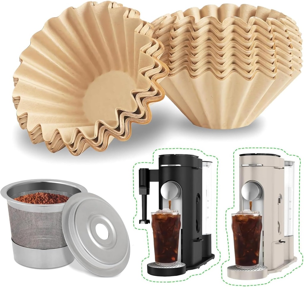 100PCS Coffee Filters and 2pack Reusable Pods for Ninja PB051 PB041 Pods and Grounds Single Serve Coffee Maker
