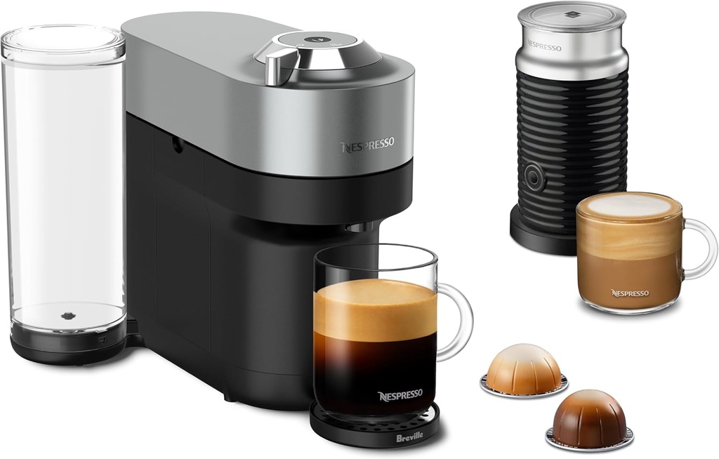 Nespresso Vertuo Pop+ Deluxe Coffee and Espresso Maker by Breville with Milk Frother, 1500 watts, Titan