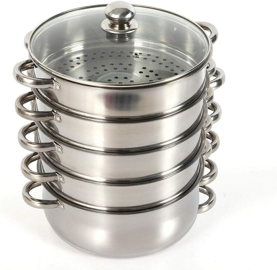 5Tier Stainless Steel Steamer Pot For Cooking With Stackable Pan Insert/Lid, Diameter 26/28/30CM Food Steamer, Vegetable Steamer Cooker, Steamer Cookware Pot (28CM)
