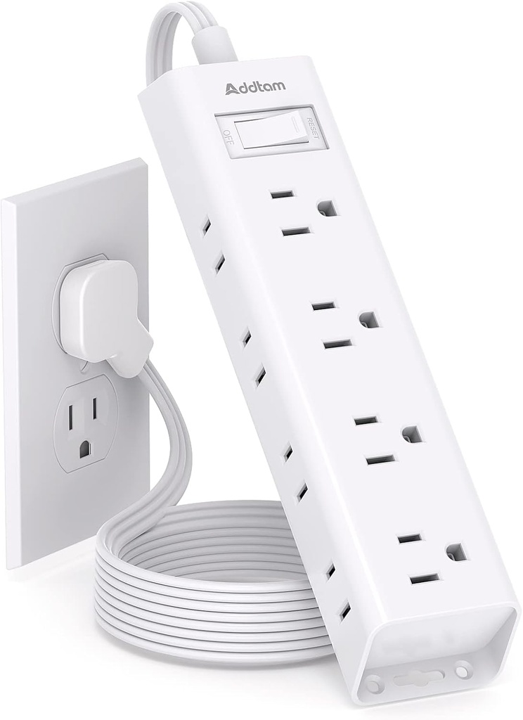 Flat Plug Power Strip, Ultra Thin Flat Extension Cord - Addtam 12 Widely AC 3 Sides Multiple Outlets, 5Ft, 1050J Surge Protector, Wall Mount, Desk Charging Station for Home Office Dorm Room Essentials